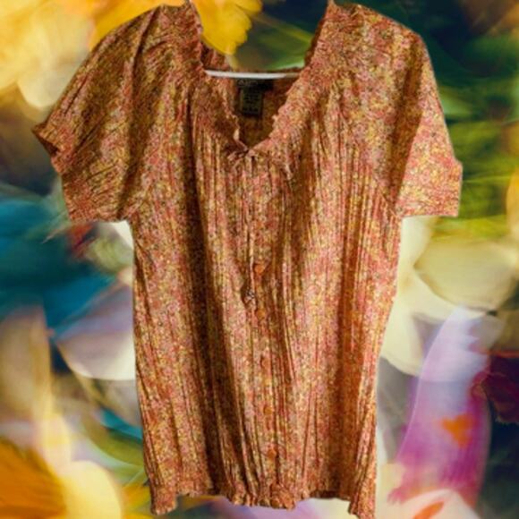 Art and Soul Large short sleeve floral cotton blend woman's lightweight blouse - Picture 1 of 1